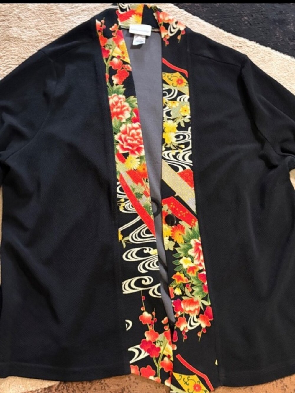 Soft Surroundings Blaxk Long Sleeve Jacket with Red Multicolor Trim Size 2X